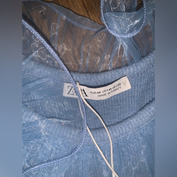 Chic Blue Ruffle Top organza Zara knit crop top summer Classic bloggers fav - Picture 4 of 4